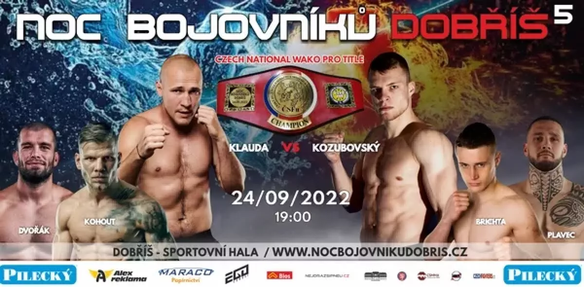 Noc Bojovníků 5 Dobříš: Brichta, Kouhout, Kozubovský i boj o titul Wako!